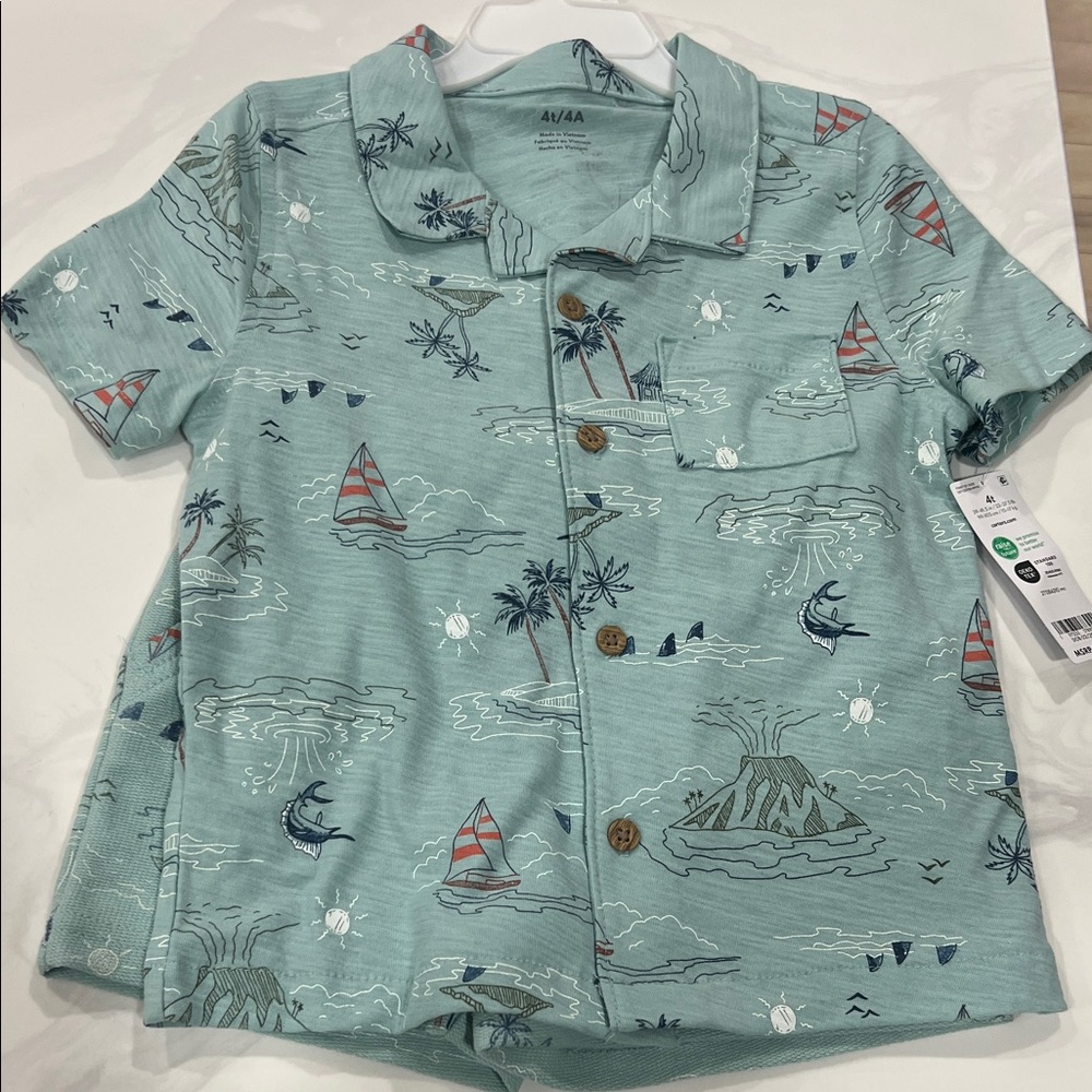 Carter's Kids Nautical Print Button Down Shirt and shorts - boys toddler size 4T